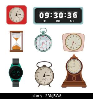 Set di orologio colorato in stile piatto Illustrazione Vettoriale