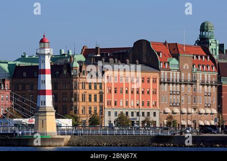 Faro di Malmo Harbour, Malmo, Skane County, Svezia, Scandinavia, Europa Foto Stock