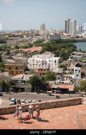 Vista dal Castillo de San Felipe de Barajas, Cartagena, Dipartimento di Bolivar, Colombia, Sud America Foto Stock