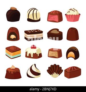 Dolci al cioccolato con diversi filetti. Illustrazioni vettoriali in stile cartoon Illustrazione Vettoriale