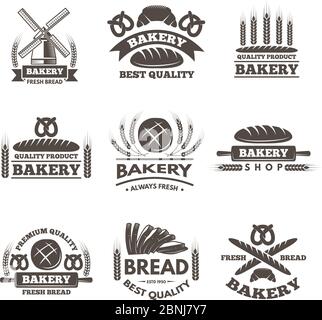 Set di etichette da forno vintage. Modello logo in stile vettoriale Illustrazione Vettoriale