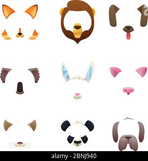 Volti animali per filtri video o foto Illustrazione Vettoriale
