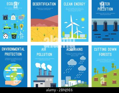 Schede infografiche concettuali su tema ecologico. Etichette ecologiche con luogo per il testo Illustrazione Vettoriale