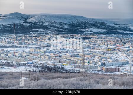 Vista su Magadan, Oblast Magadan, Russia, Eurasia Foto Stock