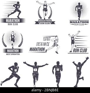 Logo o etichette per i corridori. Grafica maratona Illustrazione Vettoriale