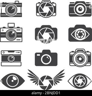 Immagini monocromatiche di simboli per fotografi e studi fotografici Illustrazione Vettoriale