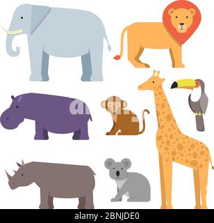 Animali selvatici in stile piatto. Raccolta di immagini vettoriali Illustrazione Vettoriale