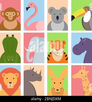 Carino avatar quadrati con animali selvatici Illustrazione Vettoriale