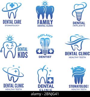Logotipi con illustrazioni di denti e luogo per il tuo testo Illustrazione Vettoriale
