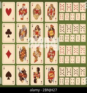 Grande vettore insieme di carte da gioco con caratteri stilizzati Illustrazione Vettoriale