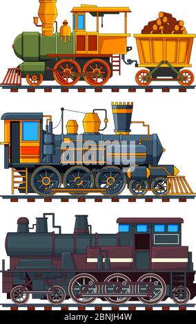 Illustrazioni di treni retrò con carri Illustrazione Vettoriale