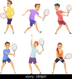 Vari giocatori di tennis. Pose dei caratteri vettoriali in azione Illustrazione Vettoriale