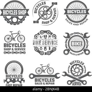 Etichette e loghi sportivi con parti di bicicletta Illustrazione Vettoriale