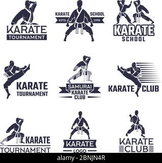 Set di etichette sportive per club di combattimento. Karate e arti marziali Illustrazione Vettoriale