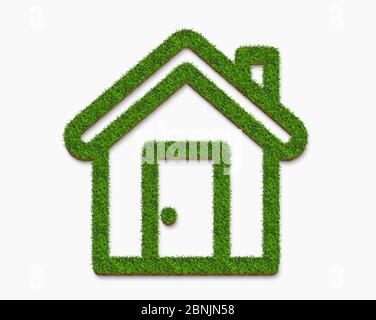 home verde erba icona isolato su uno sfondo bianco per i concetti di proprietà di business. Illustrazione 3D. Foto Stock