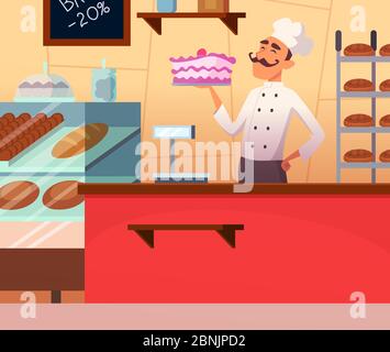 Illustrazione di sfondo di un maschio di panettiere sul lavoro Illustrazione Vettoriale