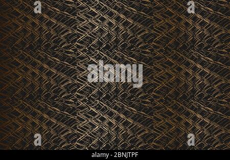 Collage di angoscia d'oro vecchia arrugginita pelata, struttura vettoriale con rete metallica, filo, gabbia, strisce incrociate. Illustrazione EPS8. Illustrazione Vettoriale