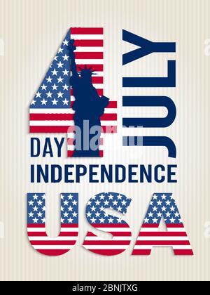 Poster per la giornata dell'indipendenza degli Stati Uniti. Modello vettoriale di un cartellino retrò americano del 4 luglio Illustrazione Vettoriale