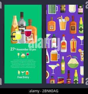 Vettore invito verticale modello partito con bevande alcoliche Illustrazione Vettoriale