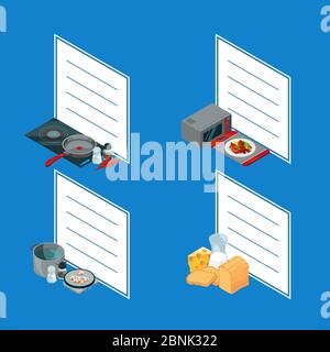 Adesivi vettoriali per la cottura di oggetti isometrici alimentari Illustrazione Vettoriale