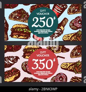 Sconto vettore o buono regalo con fast food Illustrazione Vettoriale