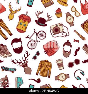 Icone di sfondo o illustrazione di pattern hipster vettoriale Illustrazione Vettoriale