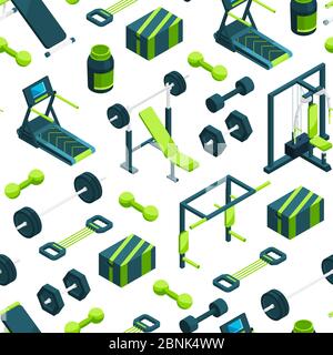 Vettore isometrico gym oggetti sfondo o schema illustrazione Illustrazione Vettoriale