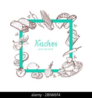Vettore abbozzato elementi di cibo messicano Illustrazione Vettoriale