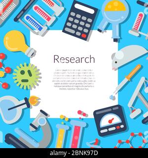 Vettore piatto stile scienza icone sfondo con rettangolo bianco con posto per il testo Illustrazione Vettoriale