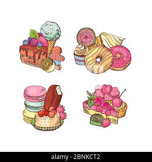 Set di pile di dolci disegnate a mano vettoriali Illustrazione Vettoriale