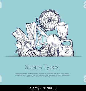Attrezzatura sportiva disegnata a mano vettoriale Illustrazione Vettoriale