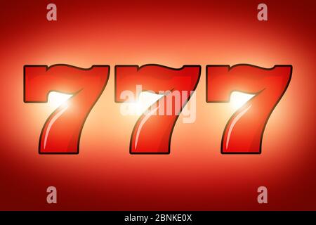 Lucky Number Seven ha ripetuto tre volte su sfondo rosso luminoso con luci spot gialle Blazing. Foto Stock