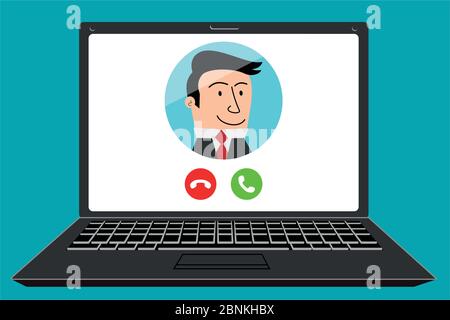 Laptop per videochiamata in conferenza. Lavoro in quarantena remota, lavoro dall'isolamento vettoriale domestico Illustrazione Vettoriale