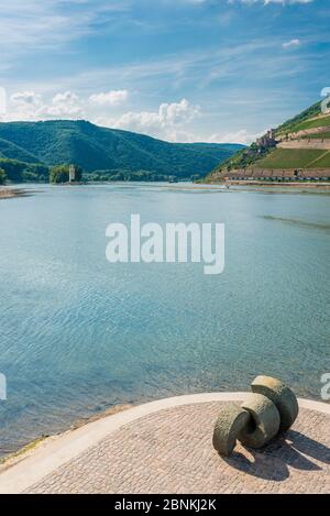 Poseidone scultura su Naheeck a Bingen, Reno, Torre del mouse, Nahe, Nahemouth, Foto Stock