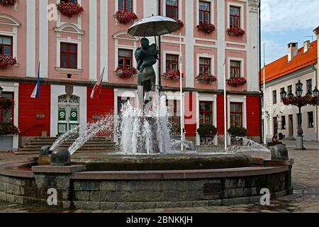 Stati baltici, Estonia, Tartu, municipio, classicismo precoce, facciata, fontana, studenti bacianti Foto Stock