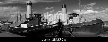 Vista sul Brent Barca Steam Tug a Hythe Quay, fiume Chelmer, città di Maldon, Essex County, Inghilterra, Regno Unito Foto Stock