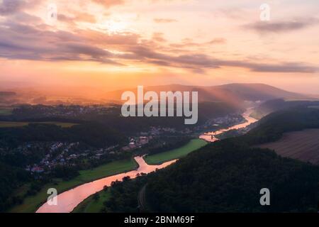 Alba su Bad Schandau Foto Stock