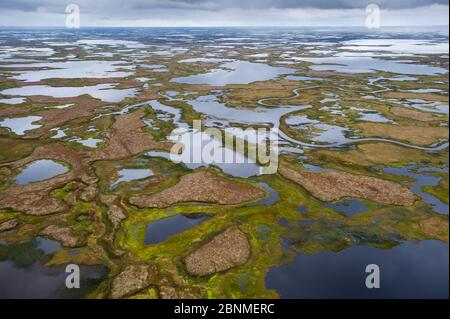 Veduta aerea del Rifugio Wildlfie Nazionale del Delta di Yukon, Alaska. Settembre. Foto Stock