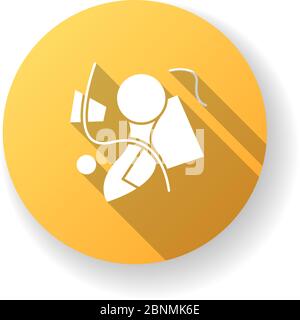 Astrattismo giallo piano disegno lunga ombra glifo icona. Movimento culturale. Composizione astratta di varie forme. Pittura creativa minimale. Illustrazione dei colori RGB della silhouette Illustrazione Vettoriale