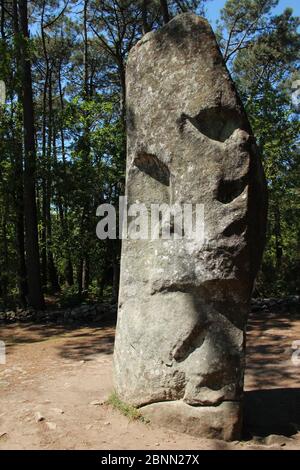 Il gigante di Manio, un singolo menhir massiccio di 6,5 m di altezza, in piedi vicino alle pietre di Carnac in Bretagna, nel nord-ovest della Francia Foto Stock