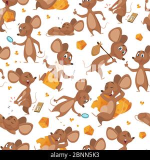 Mouse con pattern senza giunture. Il carattere del mouse vettoriale è bianco Illustrazione Vettoriale