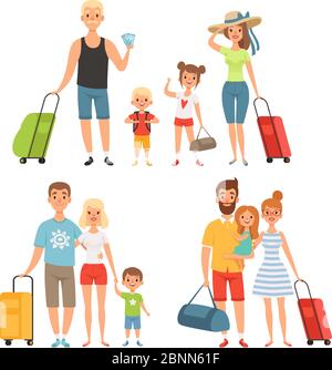 La famiglia va in vacanza estiva. Buon viaggio con la famiglia Illustrazione Vettoriale