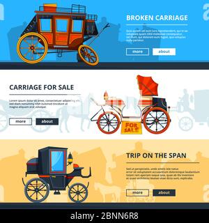 Striscioni con immagini del carrello. Banner orizzontali con posizione per il testo Illustrazione Vettoriale