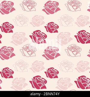 Moderne rose romantiche motivo senza giunture sfondo vettoriale. Rosa scuro e chiaro. Disegni di tessuto, sfondo, sfondo e sfondi. Illustrazione Vettoriale
