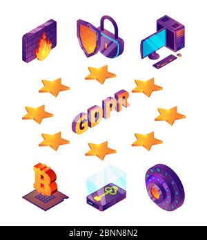 Protezione della privacy su Internet 3d. GDPR protezione generale dei dati sicurezza wireless online firewall antivirus vettore isometrico Illustrazione Vettoriale