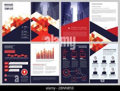 Modello di brochure aziendale. Rapporto annuale documenti aziendali rivista o catalogo frontespizi disegno vettoriale Illustrazione Vettoriale