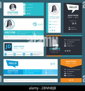 Firma e-mail. Emailers autore schede visita interfaccia utente modello vettore Illustrazione Vettoriale