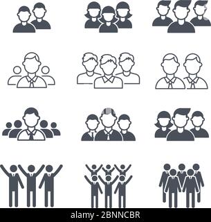 Simboli del team aziendale. Persone corporate folla dipendenti silhouette vettore icona set Illustrazione Vettoriale