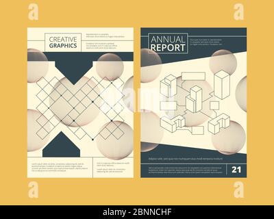 Relazione annuale. Progetto di progettazione di modelli di report aziendali con forme vettoriali astratte e posizione per il testo Illustrazione Vettoriale