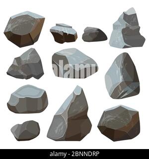 Pietre cartone animato. Roccia montagne pietra pietra rocciosa vettore illustrazioni isolate su sfondo bianco Illustrazione Vettoriale